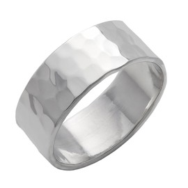 Silverly 925 Sterling Silver Hammered Rings - 8 mm Flat Wedding Band - Classic Design - Stacking Rings for Women and Men - Minimalist Wedding Rings and Hers