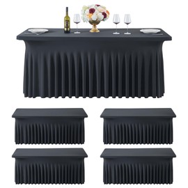 4 pk 6ft Spandex Black Rectangle Tablecloths for 6 Foot Tables, Wrinkle Free Fitted Table Cover 6ft Stretch Table Clothes Desk Skirt for Weddings, Parties, Banquets, and Baby Showers