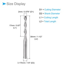 CoCud Spiral End Mills, 1/8" Shank 2mm x 17mm Solid Carbide 2-Flute CNC Router Bits Milling Cutters - (Applications: for Plywood Hardwood Plastic), 2-Pieces