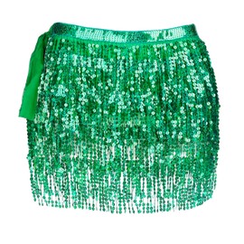 Falda de danza del vientre para mujer, falda con flecos, lentejuelas brillantes, bufanda de cadera, paquete de 5, verde , One Size