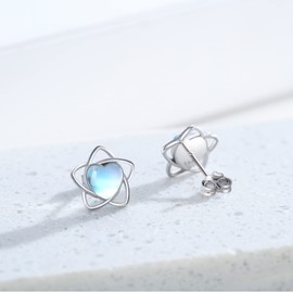 Star Moonstone Earrings for Women S925 Sterling Sliver Hypoallergenic Star Moonstone Stud Earrings Jewelry Gifts for Sensitive Ears Girls, Silver, No Gemstone