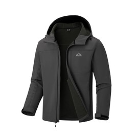Rdruko Men's Hooded Softshell Jacket Waterproof Lightweight Insulated Windbreaker Fleece Lined Rain Shell Jackets Deep Grey M