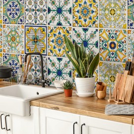 RE-COVERTILES - Tile Stickers Bathroom and Kitchen 12 Pieces 15 x 15 cm - PS00078 PVC Wall Decoration Waterproof Tiles Mosaic Style Azulejos Cement Tiles