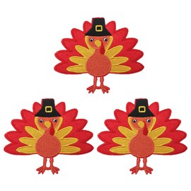 Cute-Patch 3 pcs Set Red Thanksgiving Turkey Embroidered Iron on Patches Appliques