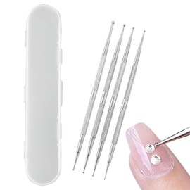 CVNRCLP Professional 4-Piece Nail Art Dotting Tool Set - Stainless Steel Dotting Pens & Brushes for Nail Design - Ideal for Creative Nail Art (Color: Silver)