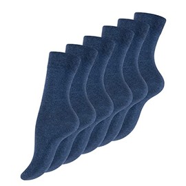 VCA 6 Pairs of Women's Feel-Good Socks, Without Elastic Waistband, Cotton, Hand-Linked Pressure-free Lace, Size 35-38, Blue, denim blue