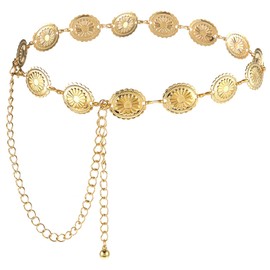 Larrel Gold Belt Metal Concho Western Belts Hollow Out Daisy Gold Chain Belt Adjustable Boho Waist Chain Country Concert Outfit
