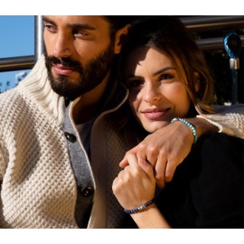 10:10 His and Hers Bracelet with Natural Stones Diameter 6 mm and Diamond-Coated Stainless Steel Balls. Highly Resistant Adjustable Bracelet. Made in Italy, 18 cm, Stainless Steel Stone, Turquoise