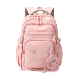 LANSHIYA Cute Aesthetic Backpack for Girls Middle School Students Bookbag Teens Solid Color Lightweight Travel Daypack Casual Schoolbag with Coin Pouch,Pink