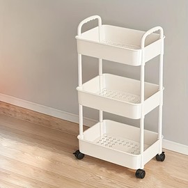 Compact Multi-Layer Storage Rack - Space-Saving, Movable, and Stacked for Maximum Capacity - Ideal for Bedroom Clutter Control, Household Kitchen Utensil Storage, and Versatile Cart Storage - Model: Black Three Layers