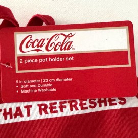 Coca-Cola 2 Piece 9 inch Round Pot Holder Set Coke Red Logo Machine Washable