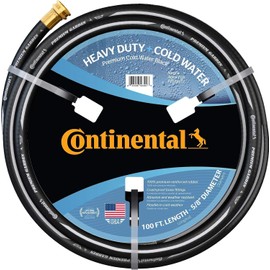 Continental Premium Garden Black Heavy Duty Cold Water Garden Hose, 5/8in Inside Diameter x 100ft Length, Male x Female Garden Hose Thread