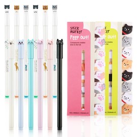 12 Cute Cats Kawaii Gel Ink Pens, 320 Pieces Cat Sticky Notes, Page, Bookmark for Children, Cat Lovers, Home, Office, School, Gift (Writing Black) (Black)