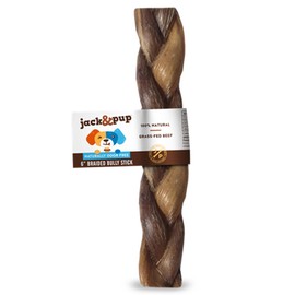 Jack&Pup 6" Braided Bully Sticks | Long Lasting Bully Sticks for Large Dogs Aggressive Chewers | Single Ingredient, All Natural (1pk)