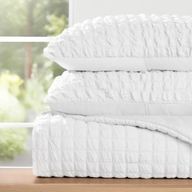 LINENS & HUTCH Seersucker Textured Comforter Set, Plush All-Season Down Alternative, Ultra Soft, 3-Piece Set - Twin/TwinXL White