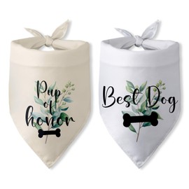 2 Packs Best Dog Bone Pup of Honor Dog Wedding Bandana Engagement Gift Bridal Shower Gift Wedding Party Decorations Engagement Announcement Photos Props Dog Scarf Accessories