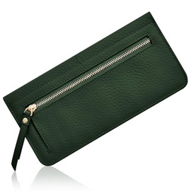 Yeepan Long Wallet, Thin Card Case, Women's, Genuine Leather, Thin, Thin Wallet, Coin Purse, Slim, Lightweight, Thin Wallet, Storage, Small, green (dark green)