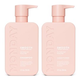 MONDAY HAIRCARE Smooth Shampoo + Conditioner Bathroom Set (2 Pack) 12oz Each for Frizzy, Coarse, and Curly Hair, Made from Coconut Oil, Shea Butter, & Vitamin E, 100% Recyclable Bottles