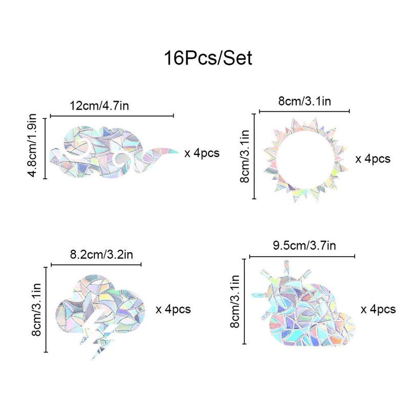 16Pcs Rainbow Suncatcher Window Clings Anti Collision Window Stickers Decals