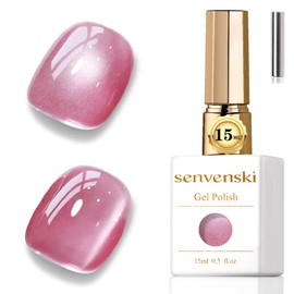 senvenski Jelly Glass Cat Eye Gel Nail Polish with Magnet 15ML Magnetic 3D Galaxy Holographic Glitter Translucent Sheer Color Gel Polish Salon Home DIY (Pink, 0.5fl oz)