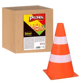 Idena 40223 Pylons, Pack of 10, 13.5 x 24 cm, Plastic Cones, Stackable, Traffic Cones for Sports, Leisure, Slalom and Much More, Orange/White