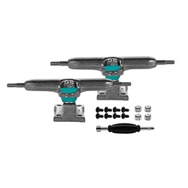 Teak Tuning Prodigy Fingerboard Trucks with Upgraded Lock Nuts, Raw Steel Colorway - 32mm Wide - Professional Shape, Appearance & Components - Includes Pro Duro 61A Bubble Bushings in Teak Teal