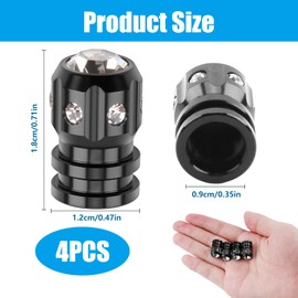 4 PCS Bling Diamond Tyre Caps, Corrosion Resistant Dust Caps, Air Leakproof Valve Caps, Aluminum Universal Wheel Cap, Black Sparkly Rhinestones Car Tyre Valve Cap for Cars Trucks Motorcycles Bikes