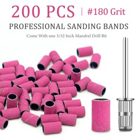200Pcs Nail Drill Bits Sanding Bands with Nail Drill Bits, Professional Sand Band 180# Fine Grit Nail File Sanding Bands for Acrylic Nails Manicures and Pedicure