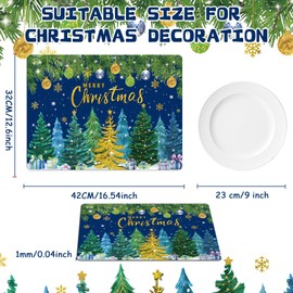 Christmas Placemats Set of 6 Christmas Pine Trees Plastic Table Mats Xmas Ball Ornaments Snowflakes Place Mats Holiday Pine Trees Winter Table Decoration for Indoor Outdoor Party Kitchen Dining Table