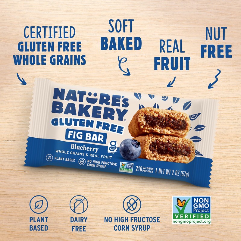 Nature’s Bakery Gluten Free Fig Bars, Blueberry, Real Fruit, Vegan,