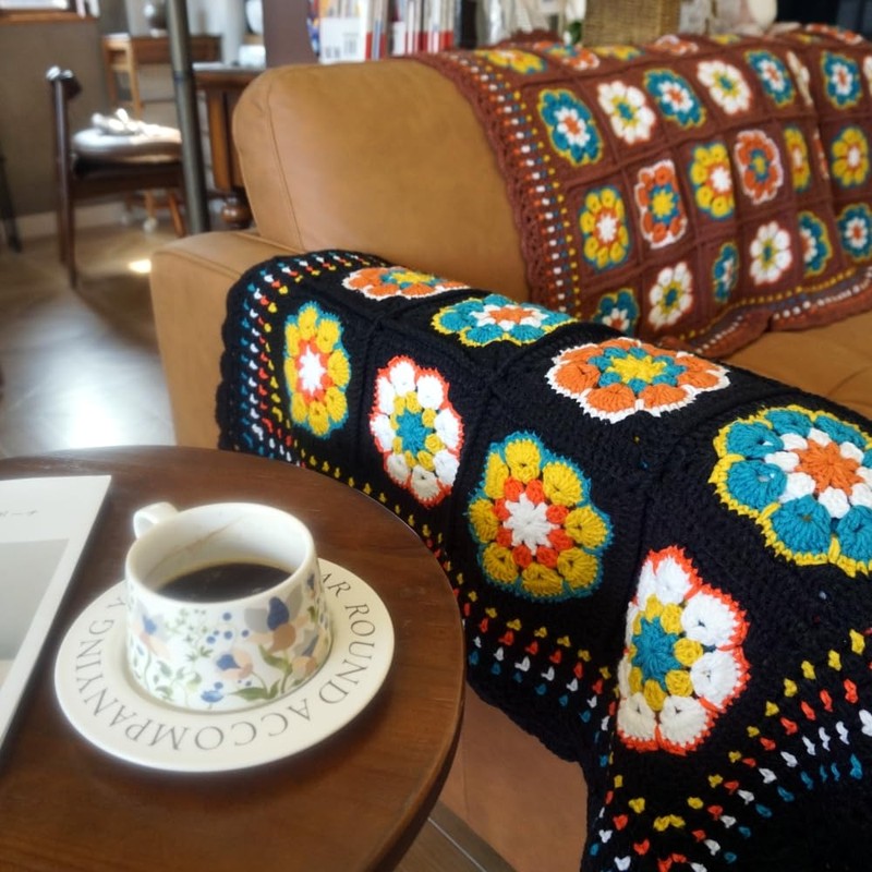Handmade Granny Square Crochet Throw Blanket, Light Weight, Soft, Warm,