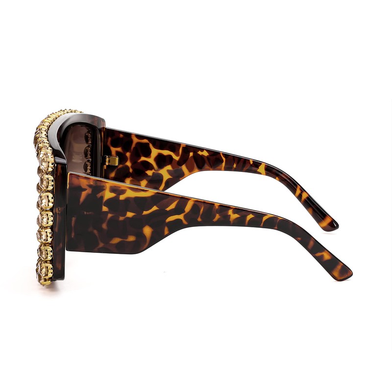 FEISEDY Oversized Square Sunglasses for Women with Sparkling Rhinestone Thick
