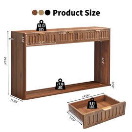affeivul Entryway Table with Storage, Narrow Console Table with 3 Drawers, 51.18' Couch Table Behind Sofa Long for Living Room TV, Hallway Entrance Foyer, Mid Century Farmhouse Sofa Table
