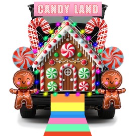 Candy Land Trunk or Treat Car Decorations Kit, Candyland Trunk or Treat Decorations with Sweet Lollipop and Gingerbread Man Balloons Candy Land Banner for Suv Car Archway Garage Door