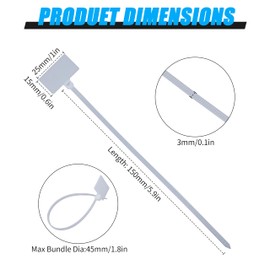 QIMEI-SHOP Cable Ties Tags White 150 mm x 3 mm Cable Labelling Cable Tie Set Tensile Strength 10 kg Adjustable UV Resistant for Cable Management Gardening Pack of 100