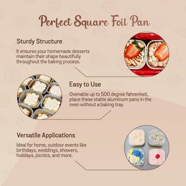KitchenDance Moldes desechables de aluminio de 10 x 10 cm, cuadrados, de 8 onzas, con tapas, #ALU6P (rojo, 50)