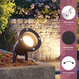 ledscom.de DUK Garden Spotlight for Outdoor Use, IP65, Plug, Black, 1x GU10 Max. 15 W
