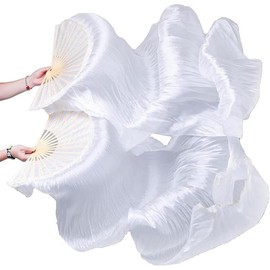 Hitopin 1 Pair Belly Dance Silk Fans, Chinese Dance Fan Veil, 180cm Length Dancing Fan, Props Silk Fan, Silk Belly Dance Fan Veil, Dancer Practice Long Imitation Dance, Gifts for Dancers