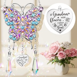Christmas Grandma Gifts Nana Gifts for Grandma Granddaughter Grandchildren Grandkids, Best Grandma Birthday Gifts for Nana Gigi Grandmother New Grandma Gifts Butterfly Crystal Suncatcher Indoor Window