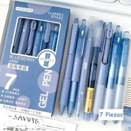 Set De Bolígrafo De Gel Tinta Negra Punta Fina 7 Pzas Azul Acero Negro