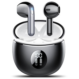 TIMU Bluetooth 5.3 Headphones Wireless Earbuds 50Hrs Playback Powerful Sound Ear Buds with LED Power Display Charging Case in Ear Earphones IPX7 Waterproof（Black White）