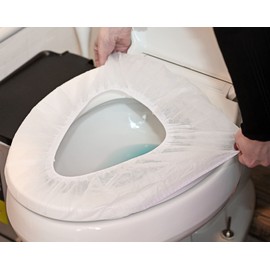 HOME-X Fitted Toilet Seat Covers, Individually Wrapped Disposable Sanitary Accessories for Travel, Made of Nonwoven Polyester, Pack of 10, 50" D x 5" W, White
