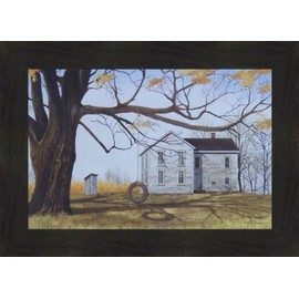 Home Cabin Décor The Old Farmhouse by Billy Jacobs 16x22 Tire Swing Outhouse Farm House Country Primitive Folk Art Framed Print Picture (2" Espresso)