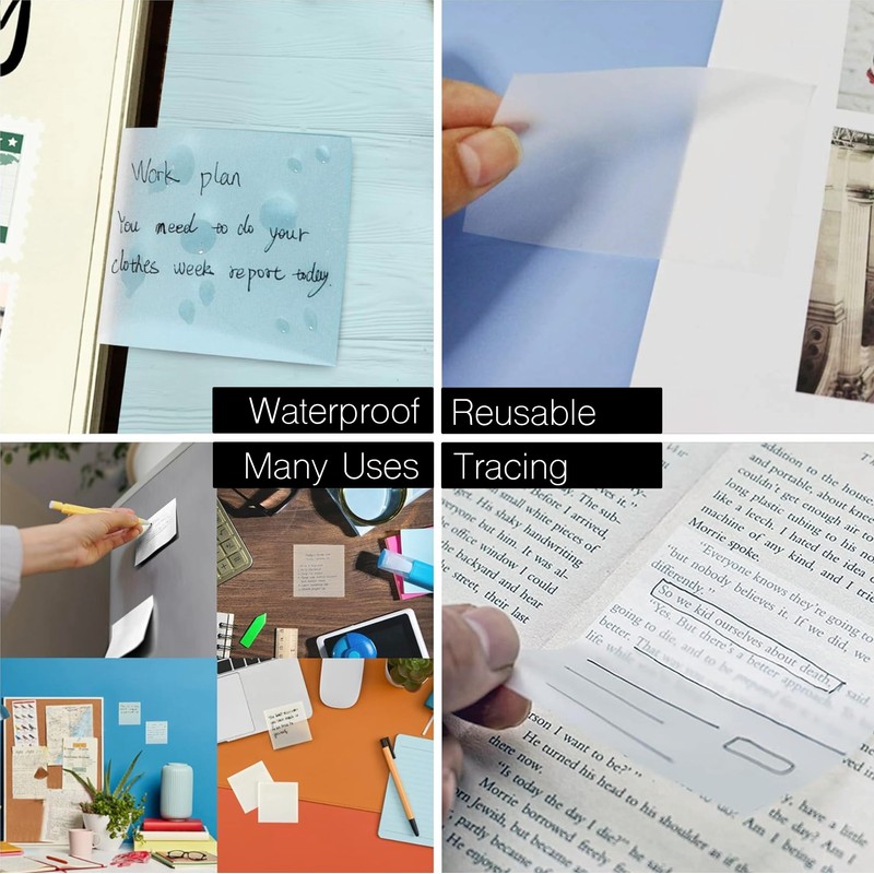 Transparent Sticky Notes, 200 Clear Sticky Notes, See Through Tracing
