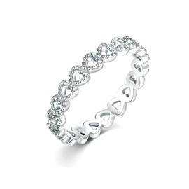 Savlano 925 Sterling Silver Bezel Hearts Stackable Ring Band for Women - Made in Italy Comes With a Gift Box (5)