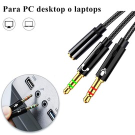 Divisor Audifonos y Microfono Cable Audio 2 en 1, Adaptador para Dos Auriculares, Adaptador Mic y Audio, 3.5mm 2 Macho a Hembra Splitter Jack Cable Auxiliar para Auriculares, Ordenador, Microfóno,50CM