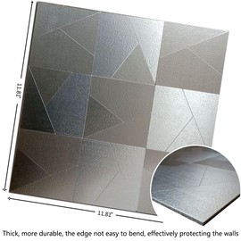 XUANINY Peel and Stick Metal Backsplash Tiles, Self Adhesive Aluminum Mosaic 3D Wall Sticker for Kitchen (Stainless Steel+Relief, 10)