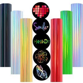 NANAPLUMS Plotter Film Textile, 6 Colours, 30.5 x 25 cm Sheets, HTV Iron-On Film for Clothing and Fabric, Easy to Weed HTV Iron-On Film (Holographic Rainbow)