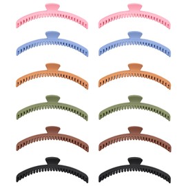 GTILE 12 Pcs Hold Everything Hair Flat Claw Clips for Thick and Thin Hair Strong Clip Double Row with 52 Teeth Straight and Curly Strong Clip Non-Slip (6 Colors)