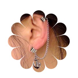 Yheakne Anchor Chain Cuff Earrings Silver Anchor Dangle Chain Earrings Helix Chain Cartilage Earrings Non-Penetrating Earrings Jewellery for Women and Girls